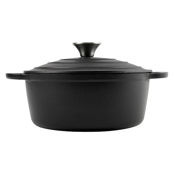 3 qt. Round Cast Iron Dutch Oven Matte Black with Lid, Dual Handles, Oven Safe to 500°F, Versatile Cooking