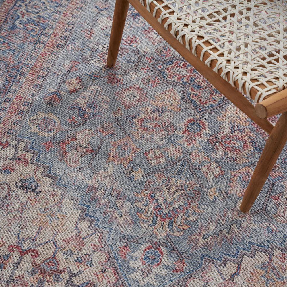 Vintage-Style Blue Floral Medallion Cotton Chenille Area Rug, 5'3" x 7'3"