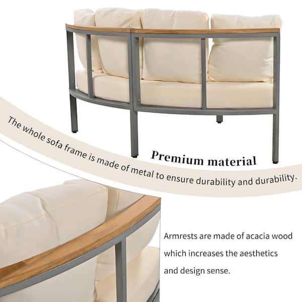 OLUMAT Black Metal Outdoor Couch with Beige Cushions FO OLUMAT Black Metal Outdoor Couch with Beige Cushions FO
