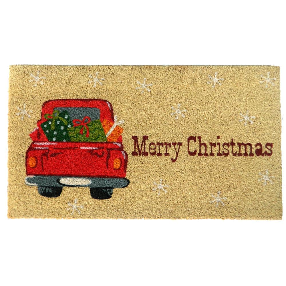 Welcome Merry Christmas Red Truck 18 in. W x 30 in. L Coir Non-Slip Indoor 