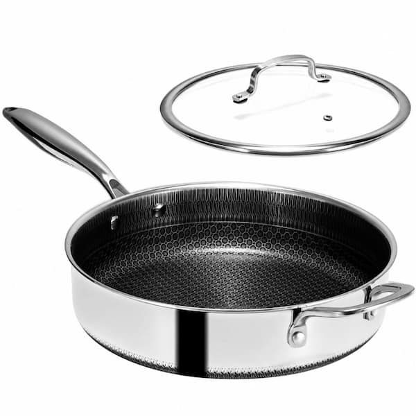 5.5 qt. Tri-Ply Stainless Steel Nonstick Saute Pan with Tempered Glass Lid, 12 in., Induction Ready, PFOA Free