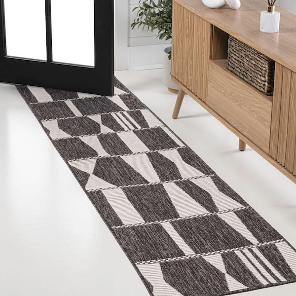 Odette Modern Geometric Abstract 2-Tone Black/Cream 2 ft. x 8 ft. Indoor/Outdoor Runner Rug