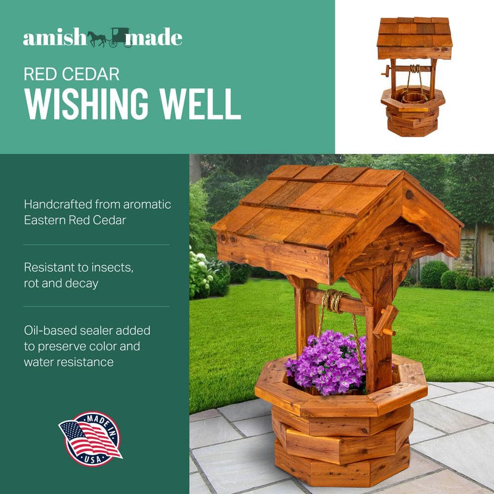 Medium Eastern Cedar Outdoor Decorative Wishing Well Planter