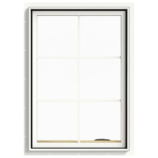 JELD-WEN 28 in. x 40 in. W-2500 Series White Painted Clad Wood Right-Handed Casement Window with Colonial Grids/Grilles