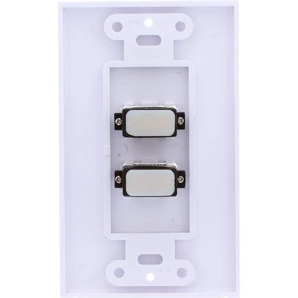 Dual HDMI Pass Through Double Gang Wall Plate with One Decorative Cutout -  White, Dual Gang Wall Plates, AV Wall Plates