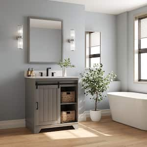 30 in. W x 22 in. D x 33.9 in. H Single Sink Freestanding Gray Bathroom Vanity with White Artificial Marble Top