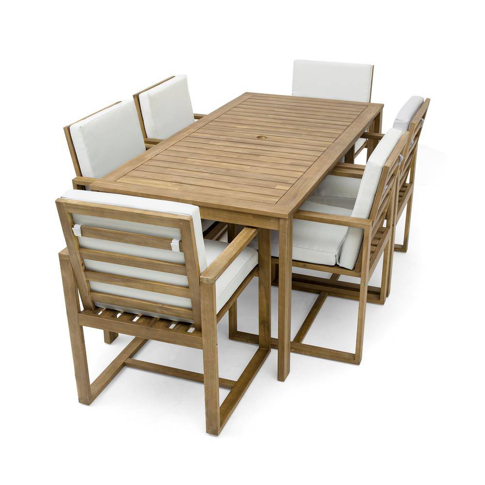 Outdoor 7-Piece Wood Patio Conversation Dining Set, Dining Set Patio ...