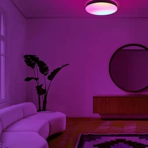 15 in. Matte Black Indoor Integrated LED Flush Mount Multi-Color Smart Wi-Fi Dimmable Ceiling Light