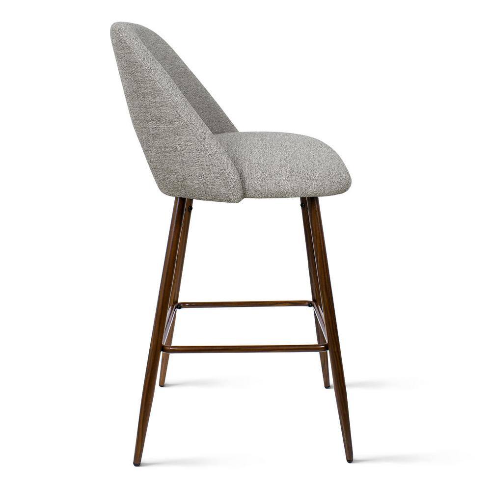 Gray Upholstered Counter Stools with Walnut Metal Legs, Set of 2