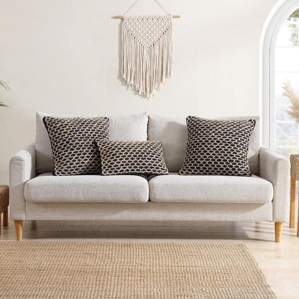 Jada Black and Jute 20" Square Boho Throw Pillow Set