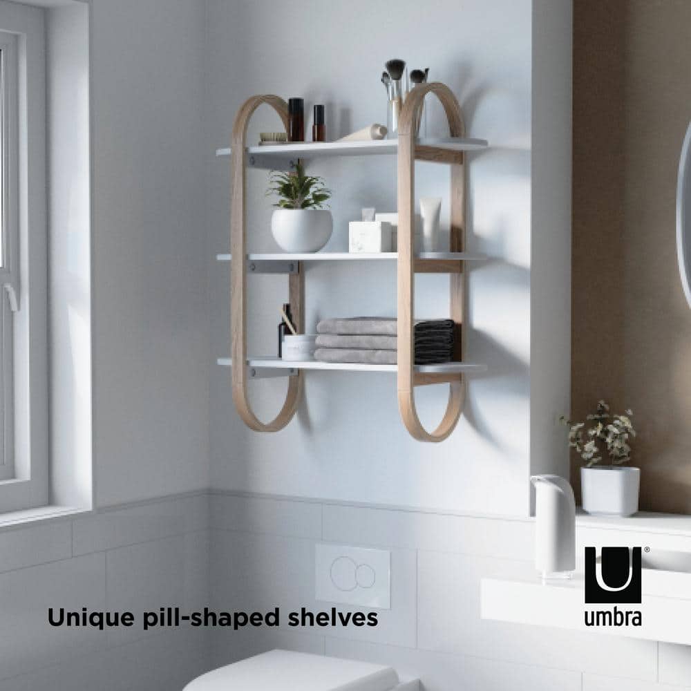 Bellwood Pill-Shaped 3-Tier White & Natural Wood Wall Shelf