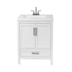 Salerno 25 in. Bath Vanity in White with Cultured Marble Vanity Top in White with White Basin