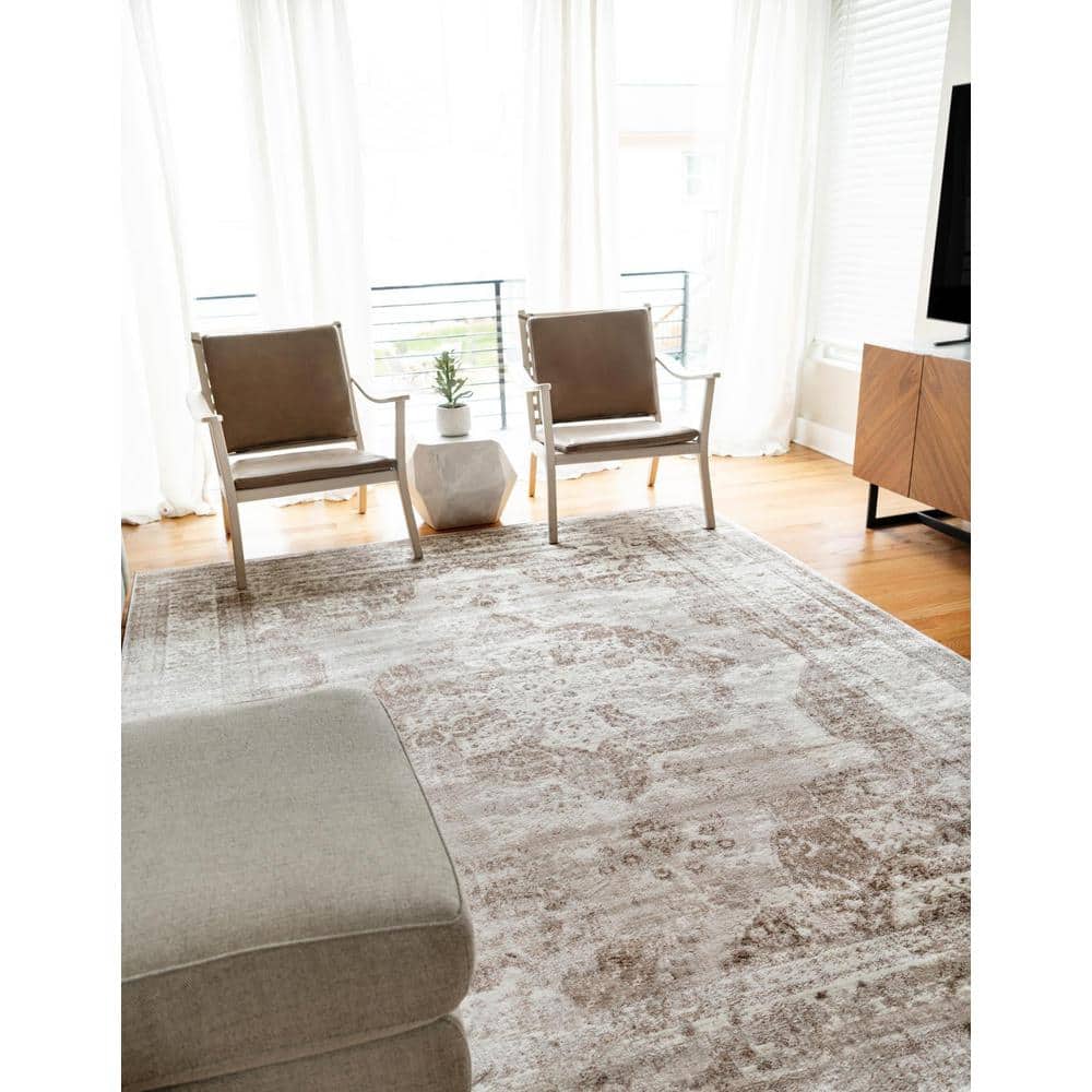 Beige 6'x9' Rectangular Synthetic Easy-Care Stain-Resistant Rug