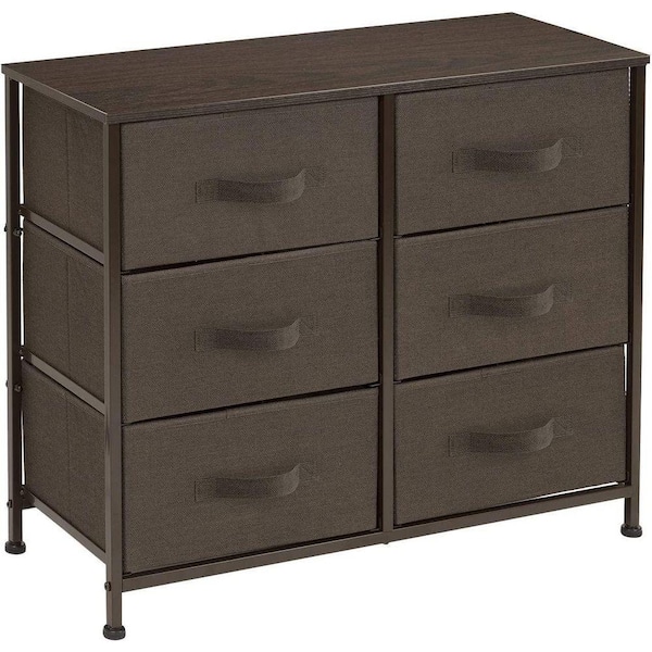 6-Drawer Gray Dresser Steel Frame Wood Top Easy Pull Fabric Bins 11.75 in. L x 31.5 in. W x 24.62 in. H