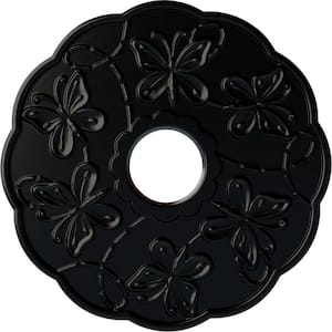 1" x 17-7/8" x 17-7/8" Polyurethane Terrones Butterfly Ceiling Medallion, Hand-Painted Jet Black