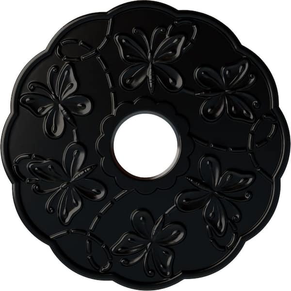 Ekena Millwork 1" x 17-7/8" x 17-7/8" Polyurethane Terrones Butterfly Ceiling Medallion, Hand-Painted Jet Black