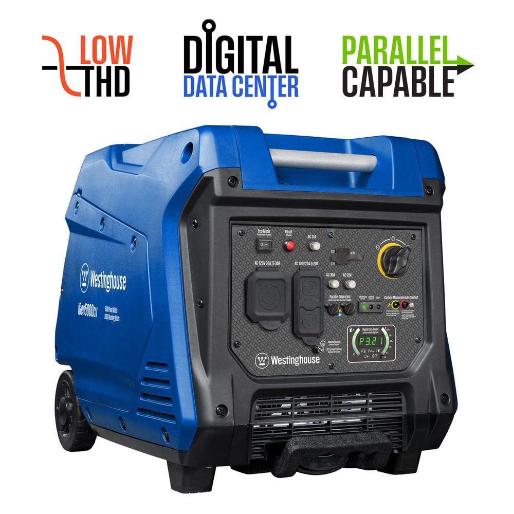 Westinghouse 5,000-Watt Gas Powered Portable Inverter Generator with Recoil Start, LED Data Center