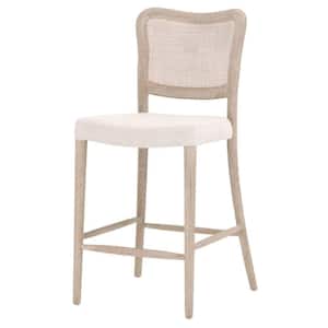 40 in. Beige Full Back Wooden Frame Fabric Upholstered Counter Height Bar Stool with Padded Seat