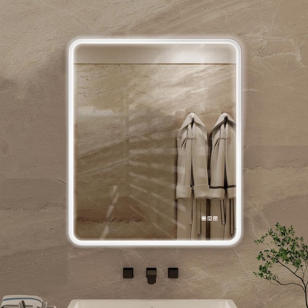 WELLFOR 30 in. W x 36 in. H Rectangular Framed Dimmable Anti-Fog LED Wall Bathroom Vanity Mirror in Matte White, Lighted Mirror