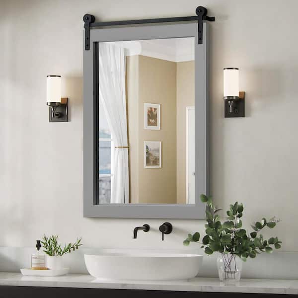 22 in. W x 30 in. H Gray Rectangle Wood Framed Accent Wall Mirror