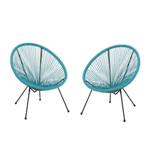 Ansor Black Metal Outdoor Patio Lounge Chair in Teal (2-Pack)