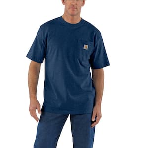 Men's 5 X-Large Dark Cobalt Blue Heather Cotton/Polyester Loose Fit Heavyweight Short Sleeve Pocket T-Shirt
