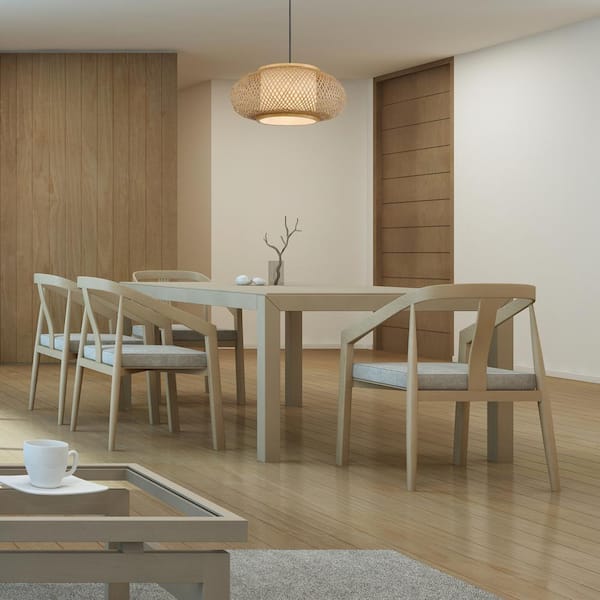Linnea 60-Watt 1-Light Black with Stained Cane Tropical Pendant Light with Stained Cane Shade and No Bulbs Included