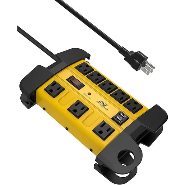 Lukyamzn 6 ft. Heavy-Duty Metal Industrial Surge Protector Power Strip with 15 Amp Circuit Breaker, 8-Outlets and 2 USB-A Ports