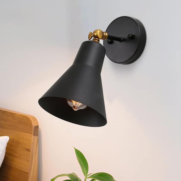 Modern Black and Brass 1-Light Swivel Wall Sconce with Bell Metal Shade Industrial Wall Light Transitional Wall Lamp