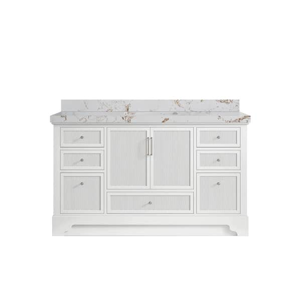 Willow Collections Alys 60 in. W x 22 in. D x 36 in. H Single Sink Bath Vanity in White with 2 in. Viola Gold Qt. Top