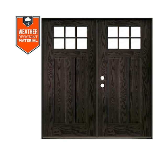 Krosswood Doors Craftsman 72 in. x 79 in. 6-Lite Right-Active/Inswing Clear Glass Baby Grand Stain Double Fiberglass Prehung Front Door