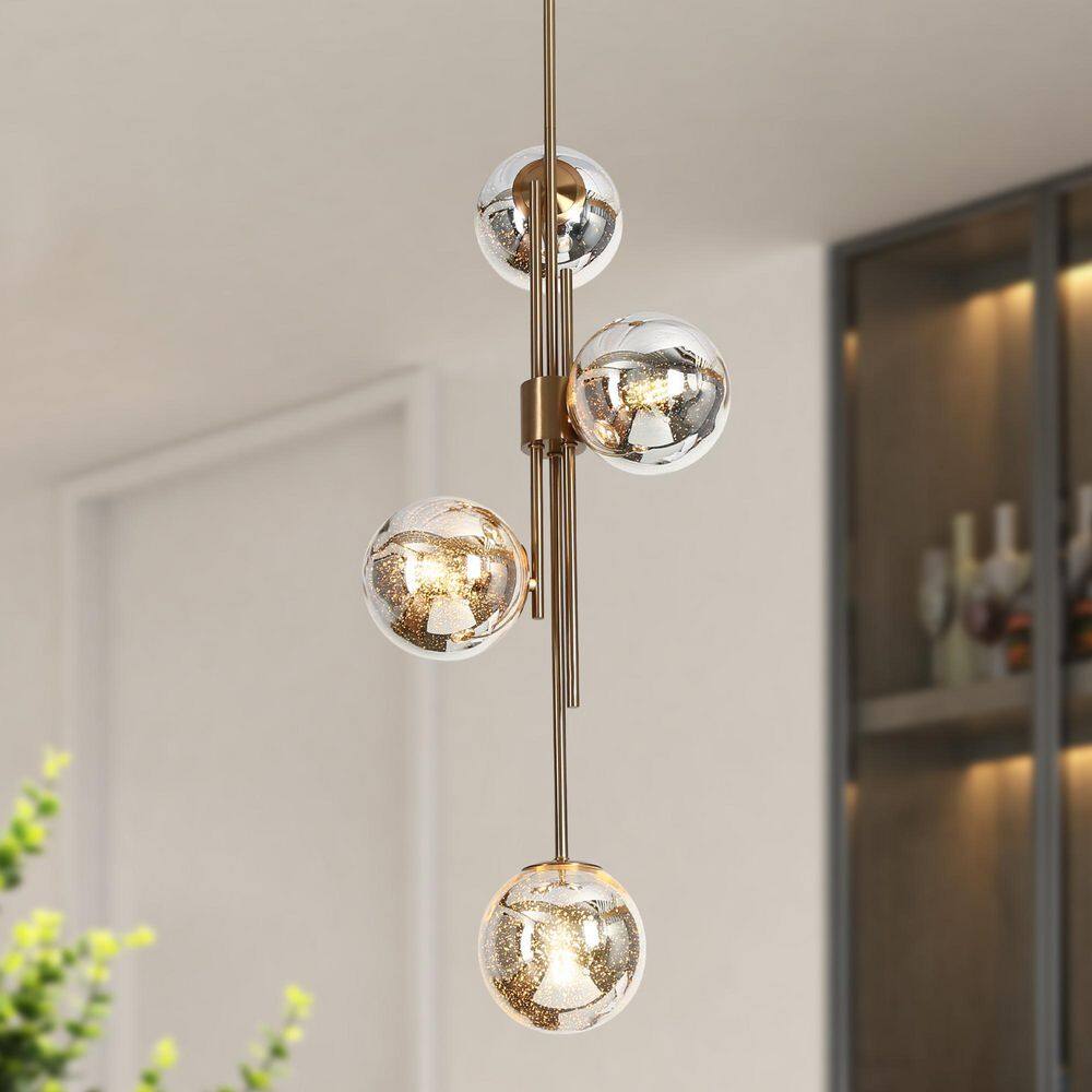 4-Light Plating Brass Linear Island Chandelier Modern/Contemporary Orb Mercury Glass Pendant Lights for Foyer Kitchen price history on PriceWatchPro
