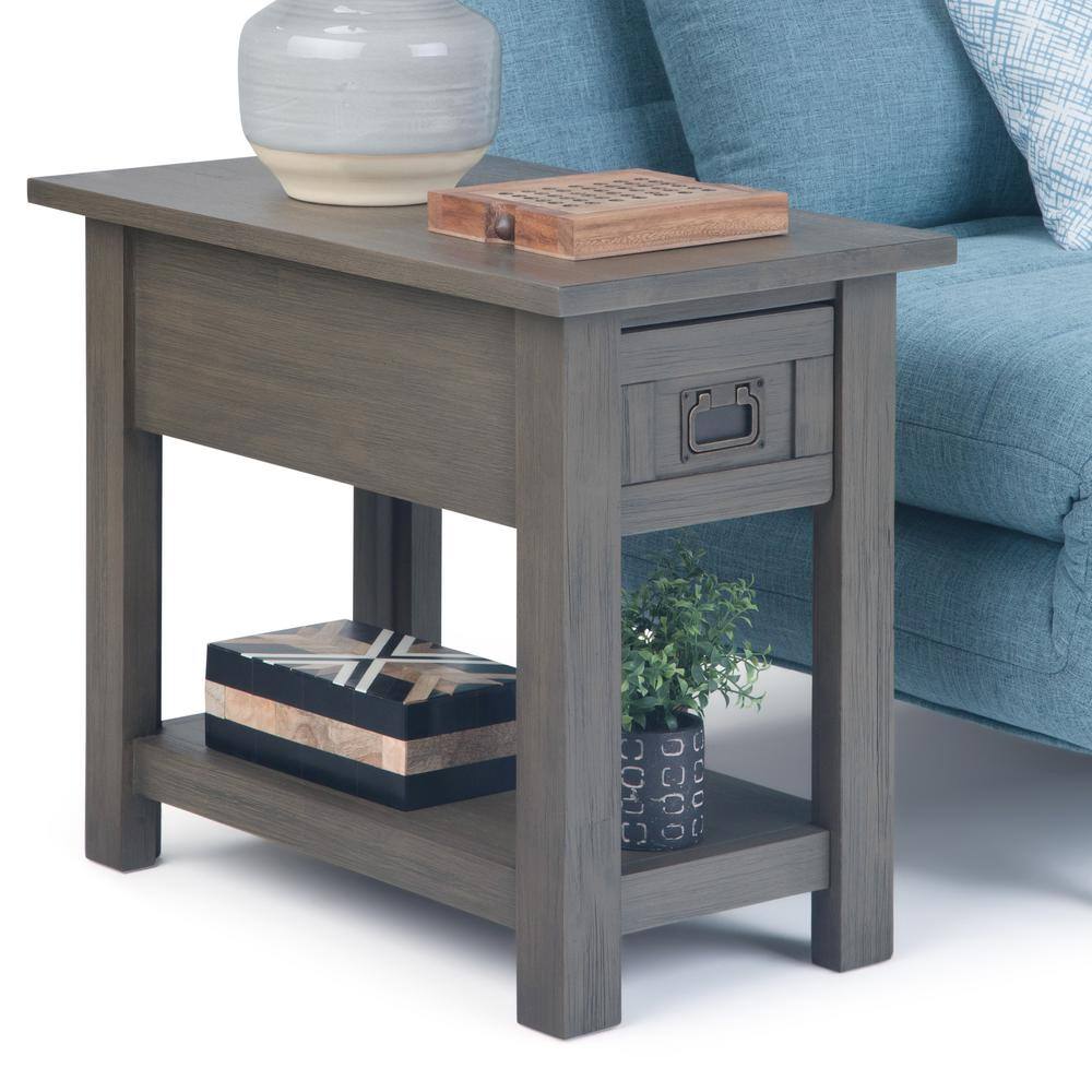 Farmhouse Grey Monroe Rustic Acacia Wood Side Table with Storage