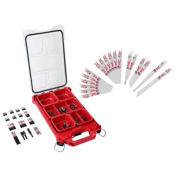 Milwaukee SHOCKWAVE Impact Duty Alloy Steel Screw Driver Bit Set with PACKOUT Case and Reciprocating Saw Blade Set (118-Piece)