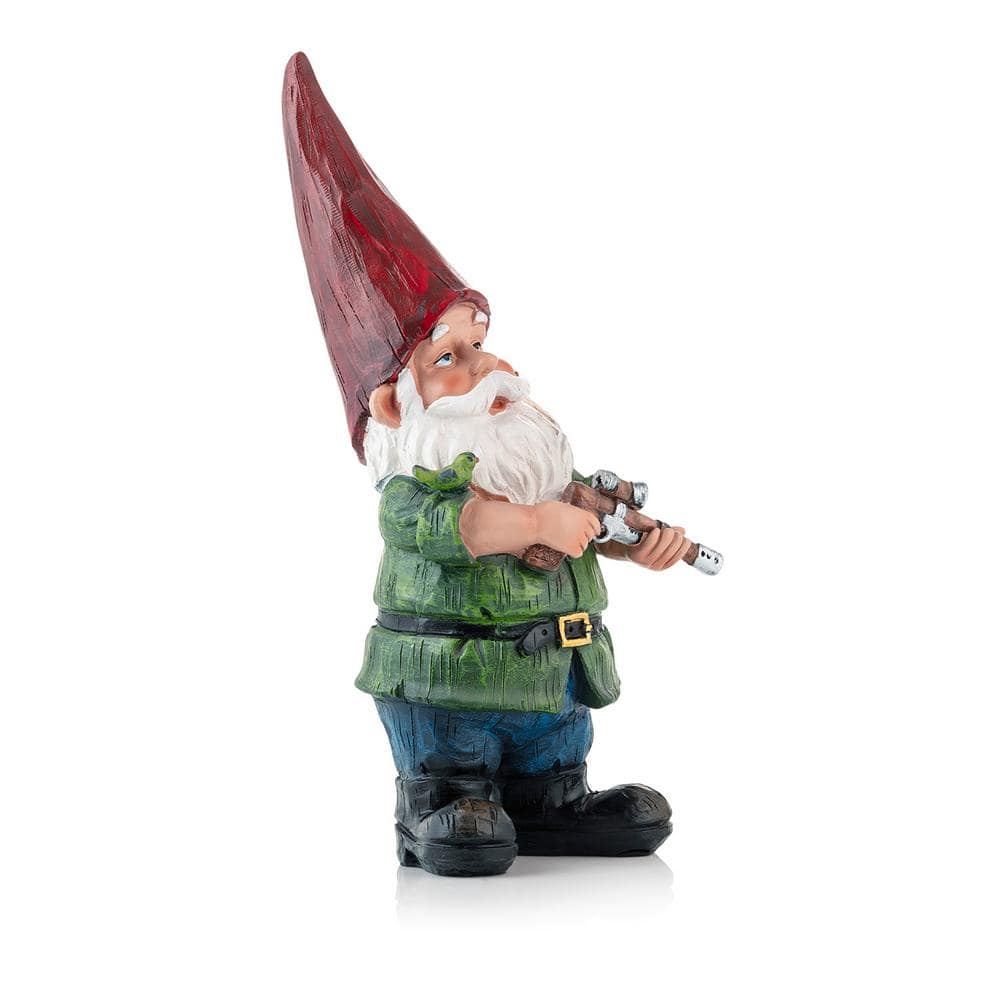 11" Green Polyresin Hunting Garden Gnome Statue