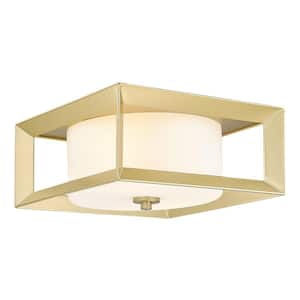 11.4 in. 2-Light Gold Finish Modern Flush Mount with Frosted Glass Shade and No Bulbs Included 1-Pack