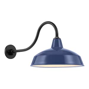 Easton 14 in. 1-Light Navy Blue Barn Outdoor Wall Light Lantern Sconce with Steel Shade
