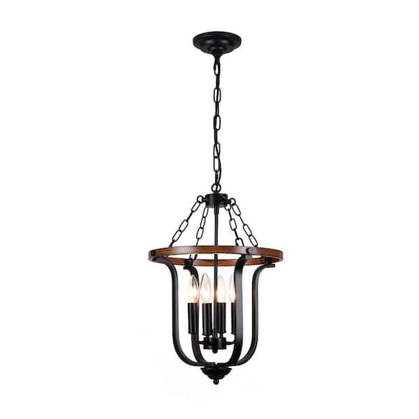 OUKANING 4-Light Black Farmhouse Vintage Pendant Light with Adjustable Height, No Bulbs Included