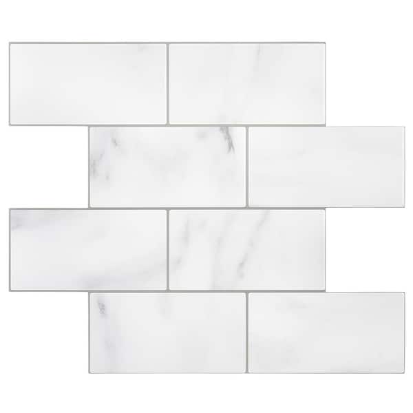 AVANT DECOR Splash White Marble 12 in. x 12 in. 2.5mm PVC Peel and Stick Tiles Backsplash (8 sq. ft./8pcs Per Case)