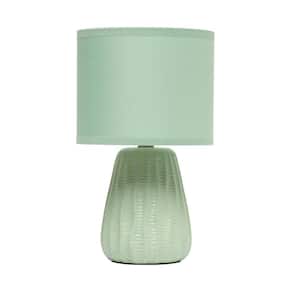 11.02 in. Sage Green Mini Modern Ceramic Texture Pastel Accent Bedside Table Desk Lamp with Matching Fabric Shade
