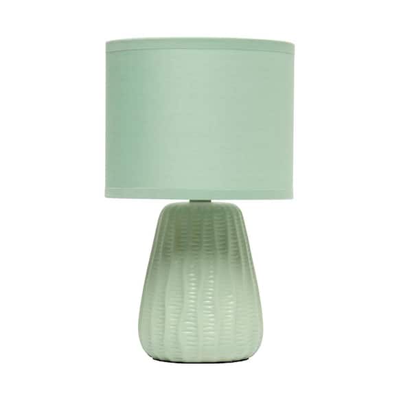 Simple Designs 11.02 in. Sage Green Mini Modern Ceramic Texture Pastel Accent Bedside Table Desk Lamp with Matching Fabric Shade