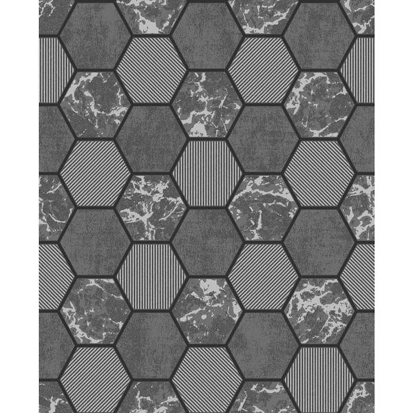 Fine Decor Ceramica Black Hexagon Tile Wallpaper