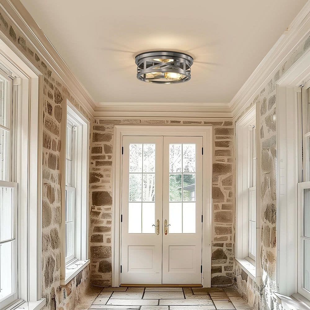 Emeritpro 10.6 in. Brushed Nickel Flush Mount Ceiling Light2-Light