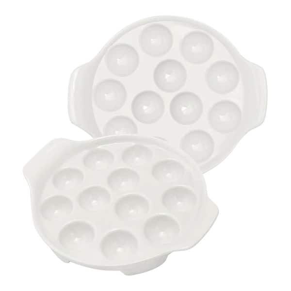 Ceramic Escargot Dish Set 2pcs White 12-Hole Round Plate Durable Food-Grade Material with Handles for Seafood