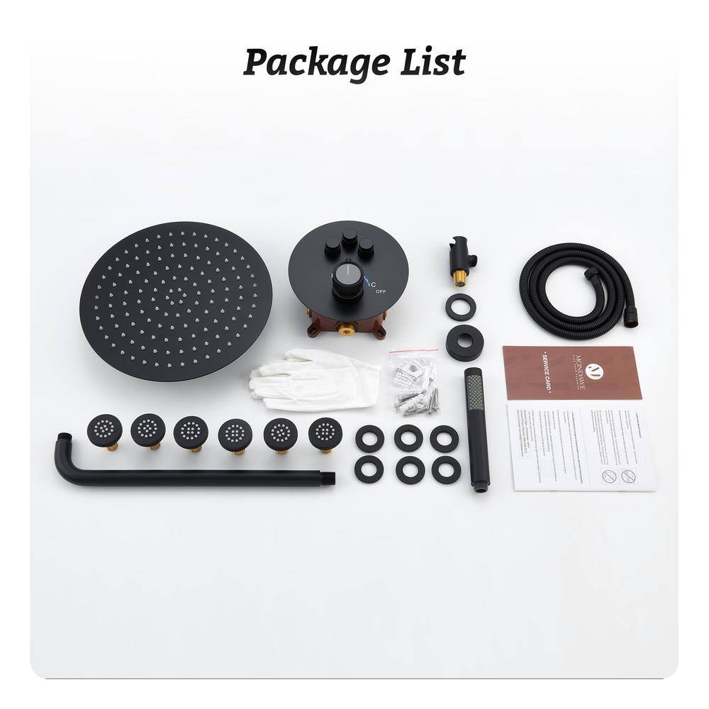 Large Matte Black Dual Rainfall Shower System with 6 Body Jets