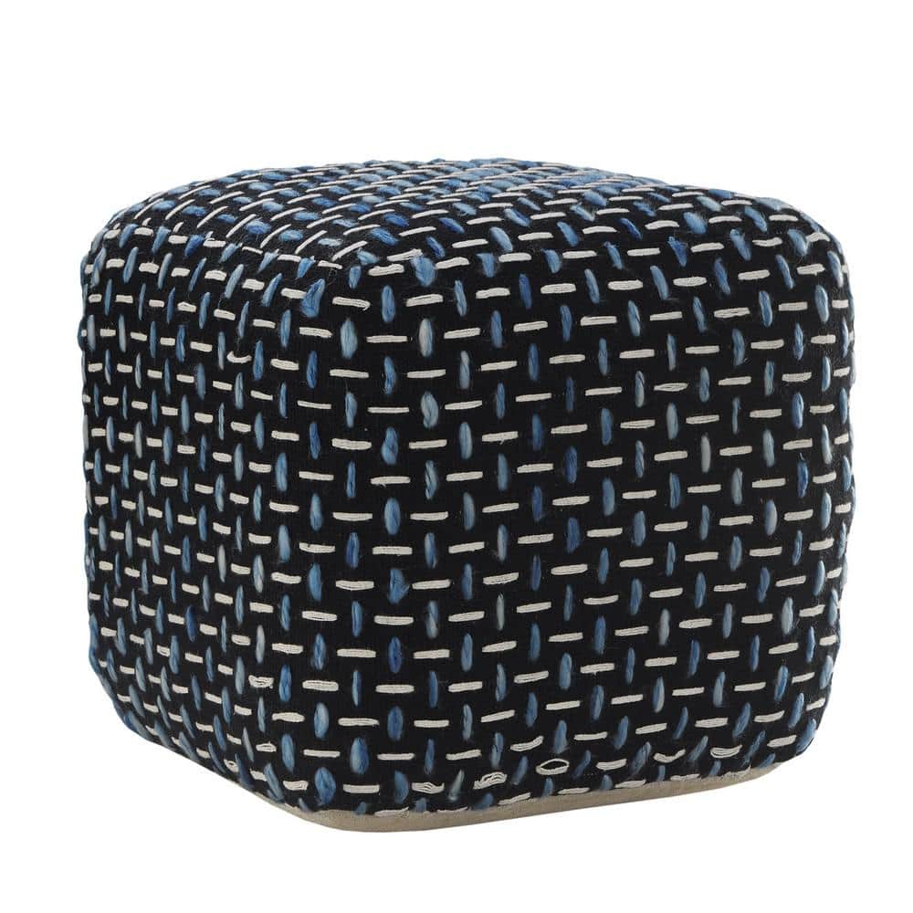 Navy Blue/White Modern Interwoven Geometric Pouf