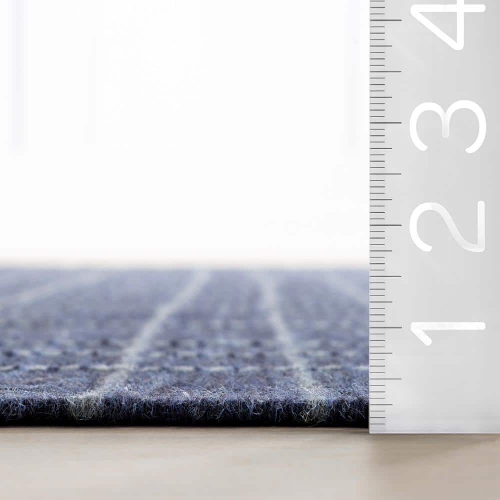 Handmade Blue Wool Rectangular Plaid Area Rug