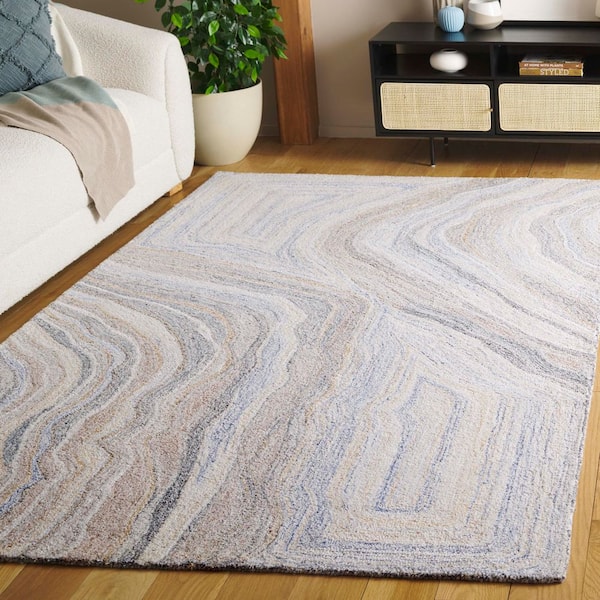 Renewal 5 ft. x 8 ft. Beige/Gray Abstract Wavy Area Rug