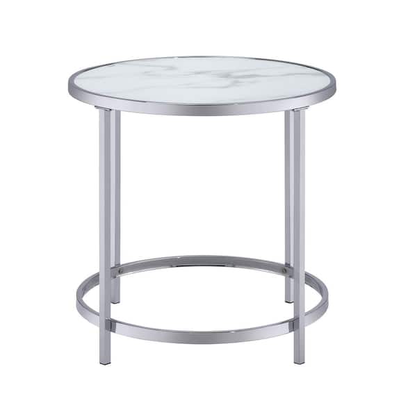 Steve Silver Rayne White Faux Marble Top Round End Table