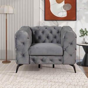 40.5 in. Square Arm Velvet Rectangle Sofa with Button Tufted Back in Gray